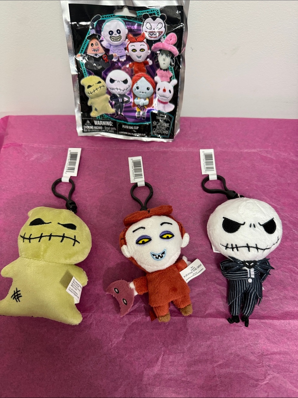 The nightmare before Christmas plush bag clips 3 NWT